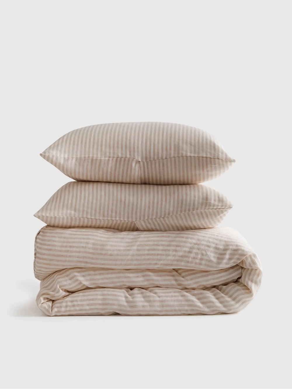Quince European Linen Stripe Duvet Cover Set Full/Queen Natural/White Stripe
